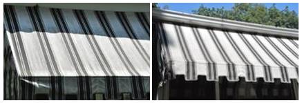 A close up of two different awnings